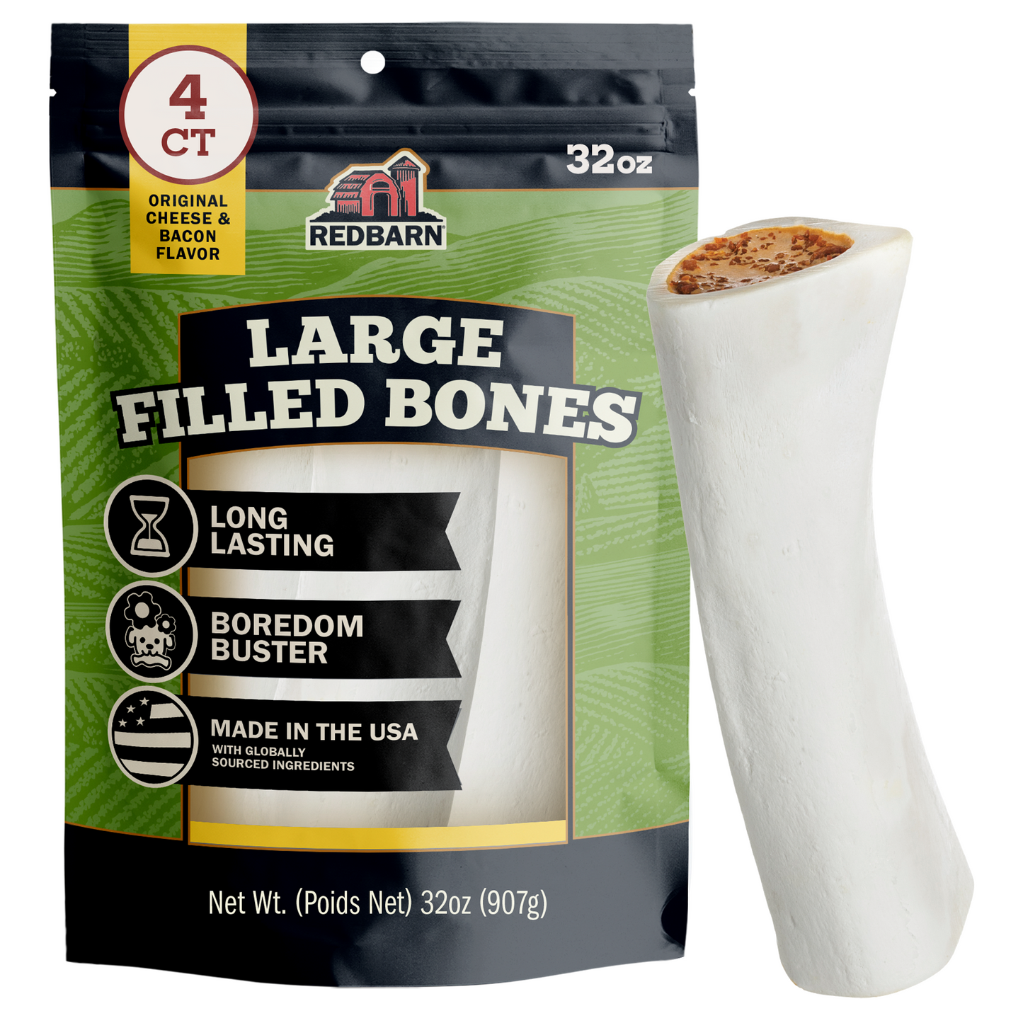 Filled Beef Bone Dog Chew – Cheese & Bacon Flavor