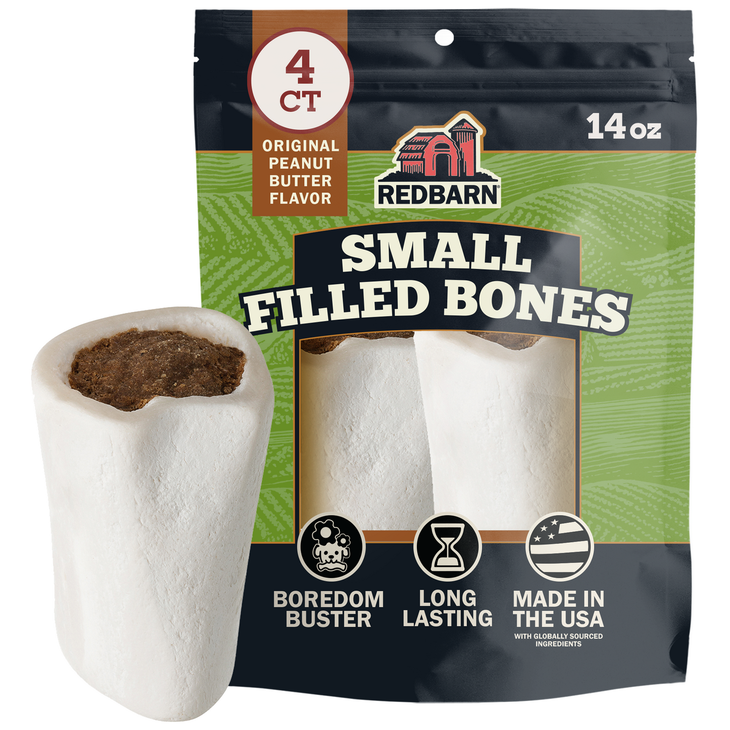 Filled Beef Bone Dog Chew – Peanut Butter Flavor
